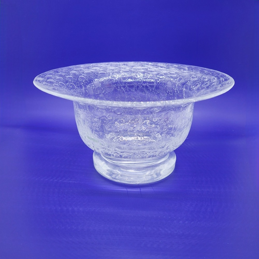 Vintage Controlled Bubble Glass Pedestal Bowl Clear Bullicante Art Glass 8 inch‎